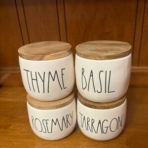 Rae Dunn Ceramic Spice Jars with labels